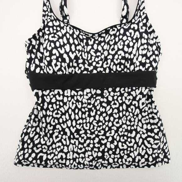 Lands End Tankini Top Black White Leopard Print Sweetheart Neck Size 12 - Picture 3 of 9